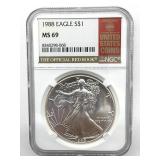 1988 American Silver Eagle, NGC Graded MS 69