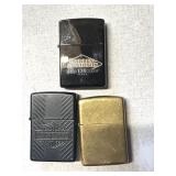 (3) Zippo Lighters - Harley Davidson and Brass