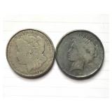 1921-D Morgan Dollar and 1923 Peace Dollar