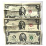 (3) Red Seal Two Dollar Notes: Series 1953A,