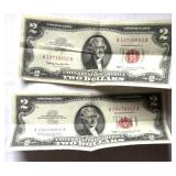 (2) Series 1963A Red Seal Two Dollar Notes