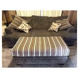 Brown Fabric Couch and Ottoman 92" x 42" x 38"