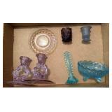 Cambridge Glass Candlesticks, Aqua Perfume Glass
