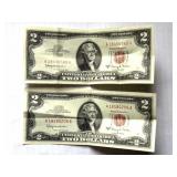 (2) Series 1963A Red Seal Two Dollar Notes