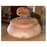 Pink Glass Elephant Powder Dish