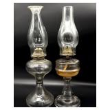 (2) Glass Oil Lamps 18.5" Tall and Smaller