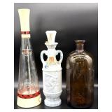 Vintage Decanter Bottles and Amber Glass Bottle
