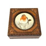 Vintage Carved Wood Jewelry Box with Bird Cloth