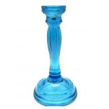 Tiara Blue Glass Candlestick 8.25"