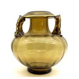 Vintage Amber Handblown Art Glass Large Vase 10"