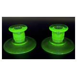 Uranium Glass Candlestick Pair 2.25" Tall