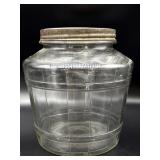 Vintage Glass Barrel Jar 8"