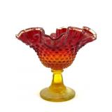 Amberina Hobnail Glass Compote 5.5"
