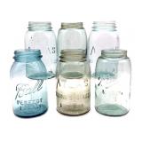 (6) Antique Ball and Atlas Blue Glass Jar 7" Tall