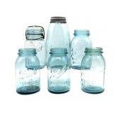 (6) Antique Ball Blue Glass Jar 9? Tall and
