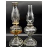(2) Glass Oil Lamps 18.5" Tall and Smaller