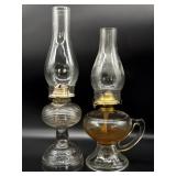 (2) Glass Oil Lamps 18.5" Tall and Smaller