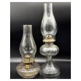 (2) Glass Oil Lamps 17" Tall and Smaller