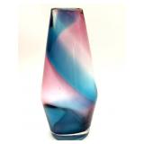 Pink and Blue Swirl Glass Vase 6.5"