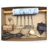 Stone Rolling Pin, Wood Toothpick Dispenser, Cast