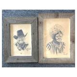 (2) Mae Frances Clown Drawings/Prints 13" x 17.5"