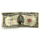 Series 1953 A Red Seal Five Dollar Note