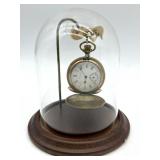 Waltham Pocket Watch in Glass and Wood Cloche-