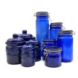 Cobalt Blue Glass Canisters and Blue Ceramic
