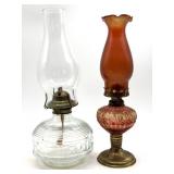 (2) Vintage Glass Oil Lamps 14' Tall and Smaller