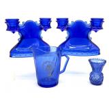 Cobalt Blue Double-Candlesticks, Cracked Shirley