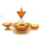 Vintage Marigold Carnival Lidded Candy Dish