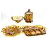Vintage Marigold Carnival Glass Divided Dish,