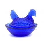 Vintage Miniature Cobalt Blue Glass Hen on Nest