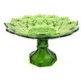 Vintage Green Glass Pedestal Compote Candy Dish
