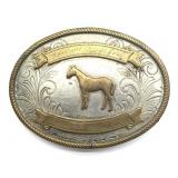 Vintage Justin Nickel Silver Rodeo Belt Buckle