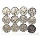 (12) Mercury Dimes : 1937-45