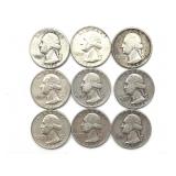 (9) Silver Washington Quarters : 1935-63