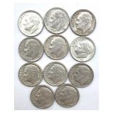 (11) Silver Roosevelt Dimes : 1957-64