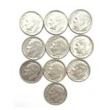 (10) Silver Roosevelt Dimes : 1957-62