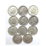 (11) Silver Roosevelt Dimes : 1947-64