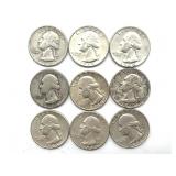 (9) Silver Washington Quarters : 1943-64