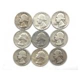 (9) Silver Washington Quarters : 1943-64