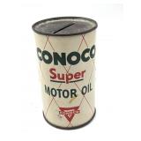 Vintage Conoco Motor Oil Coin Bank 3.5"- Metal