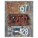 (3) 1951 Kansas License Plates