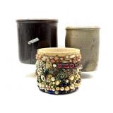 (3) Crocks 8" Tall and Smaller - one is covered