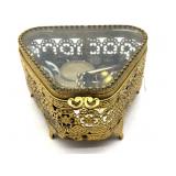 Vintage Filigree Metal and Glass Jewelry Box with