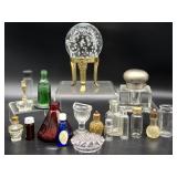 Glass Paperweight on Metal Stand, Ink Well,