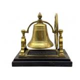 Vintage Brass Bell on Wood Base 7.5" x 5.5" x 6"
