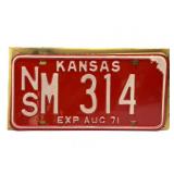 NOS 1971 Kansas License Plate with Original