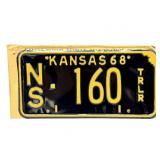 NOS 1968 Kansas Trailer License Plate with